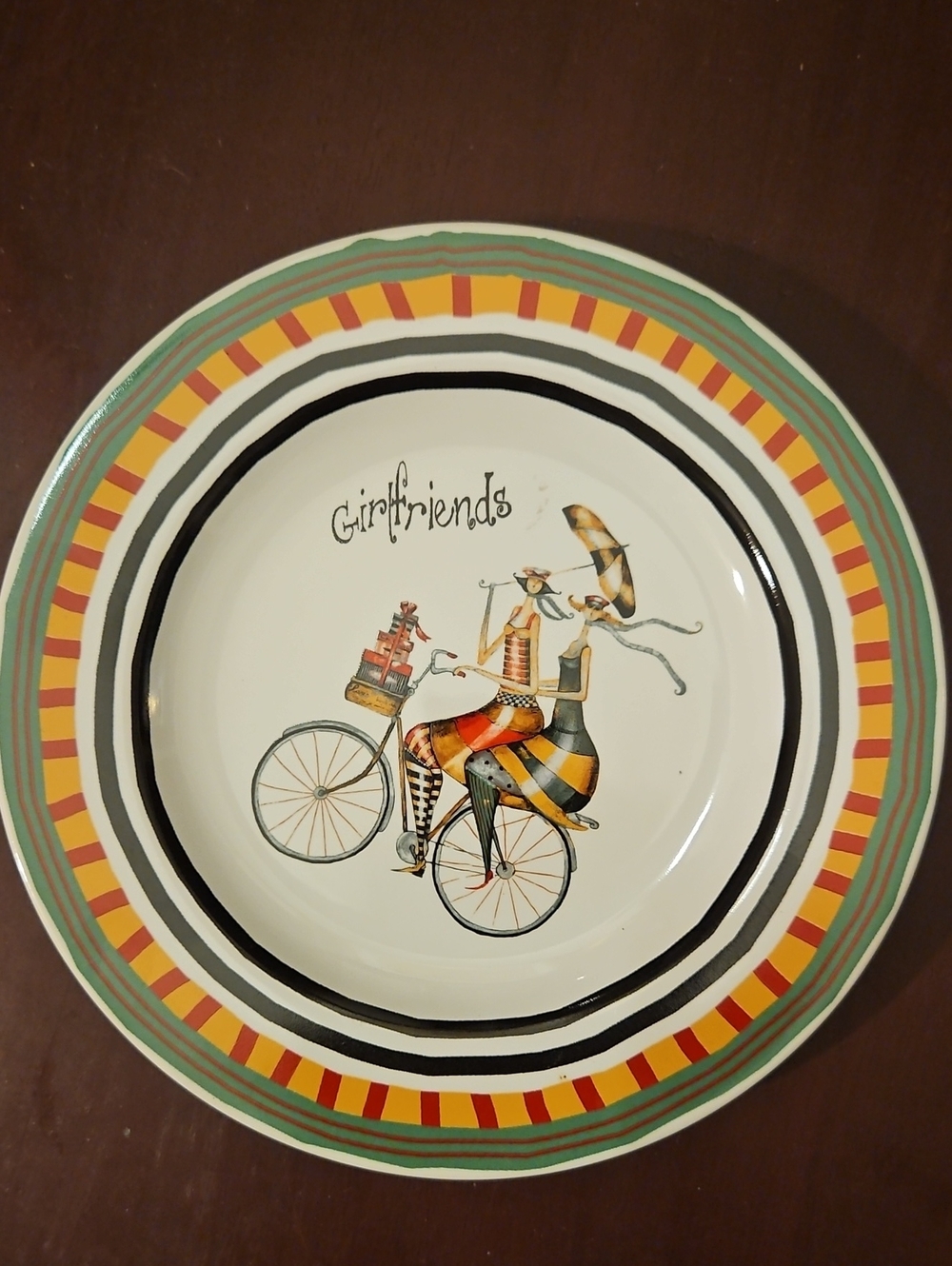 ROSCHER Jennifer Garant "Girlfriends" Collection Plate-2 Women On Bicycle